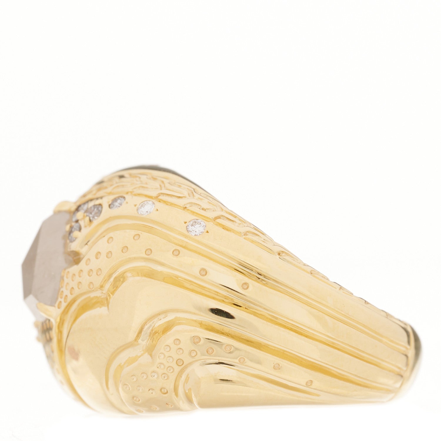John Hardy 18K Yellow Gold Grey Diamond Lahar Dome Ring 54 7 2 of 6