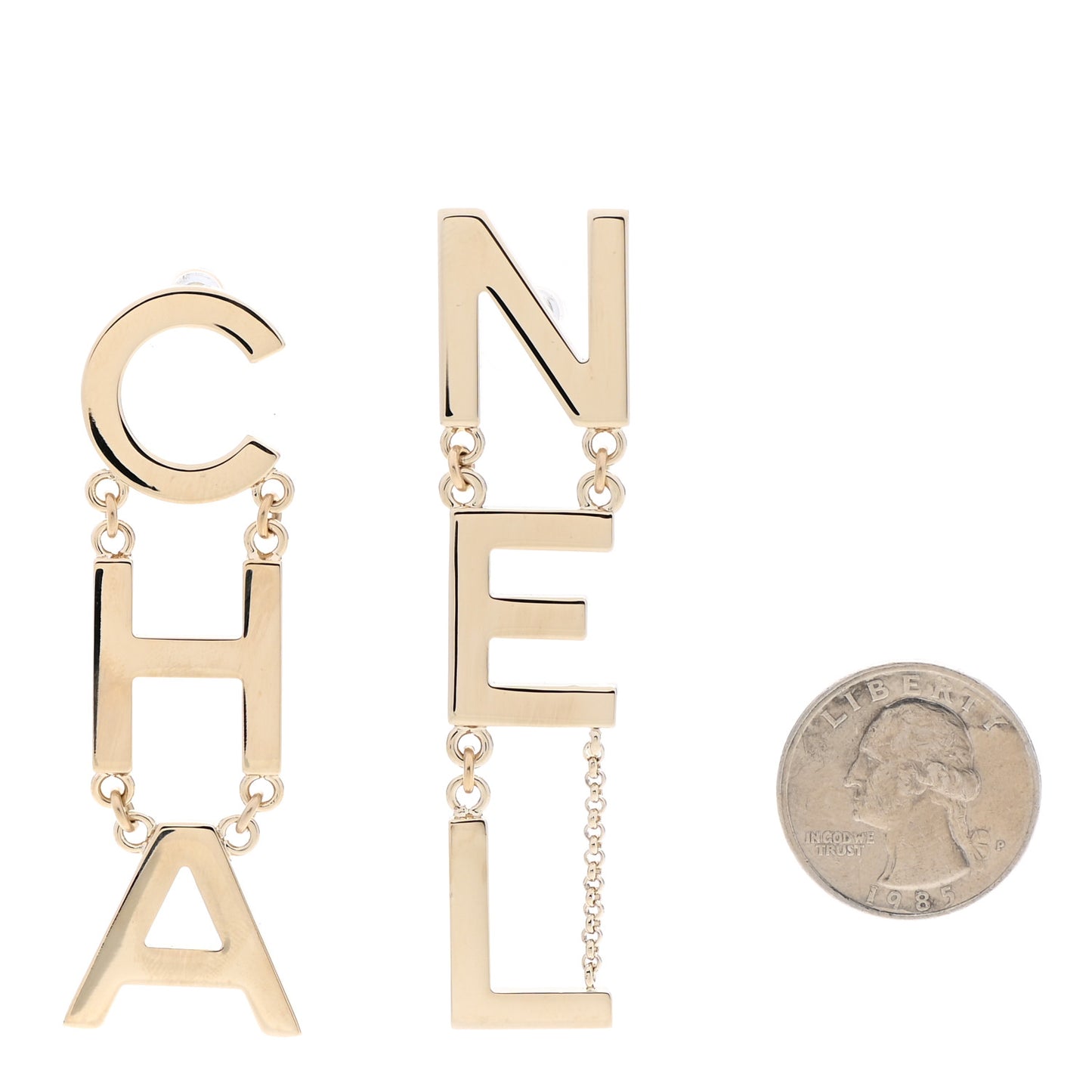 Metal Cha-Nel Logo Drop Earrings Gold