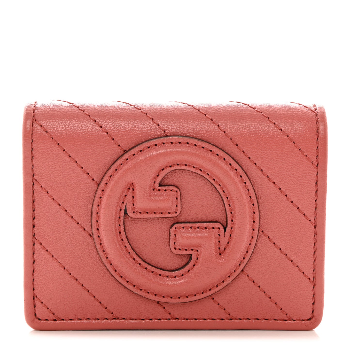 Sakai Be Green Calfskin Diagonal Stitched Blondie Card Case Wallet Pink