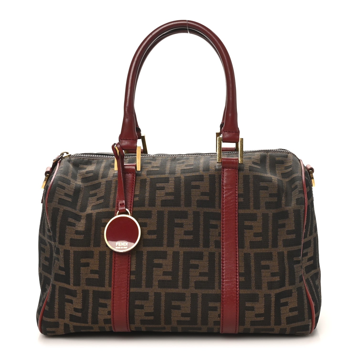 Fendi Zucca Calfskin Medium Convertible Boston Satchel Tobacco