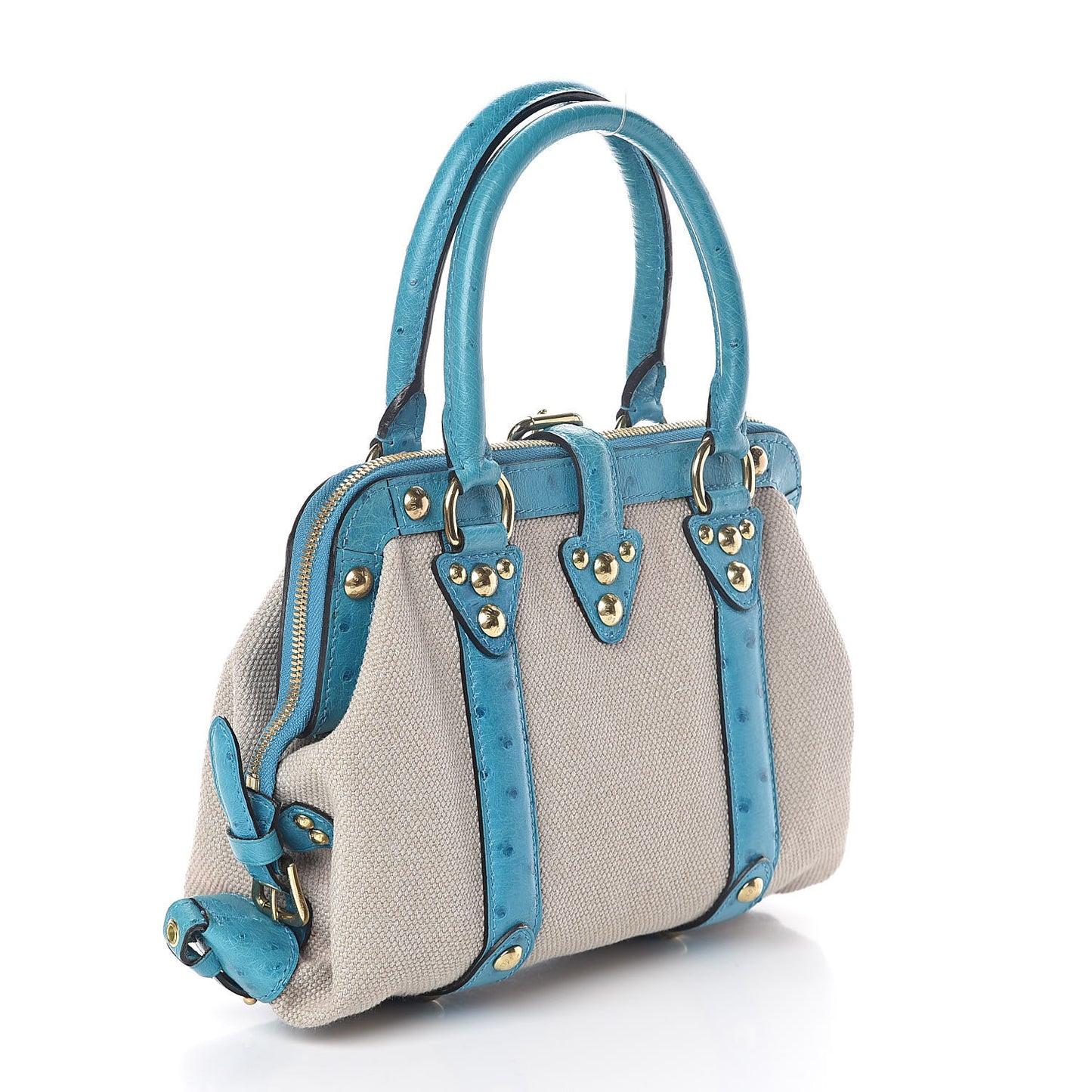 Toile Ostrich Trianon Sac De Nuit MM Turquoise