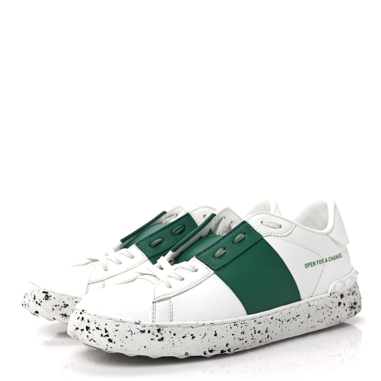 Bio-Based Vegan Leather Womens Rockstud Open for a Change Sneakers 40 White English Green