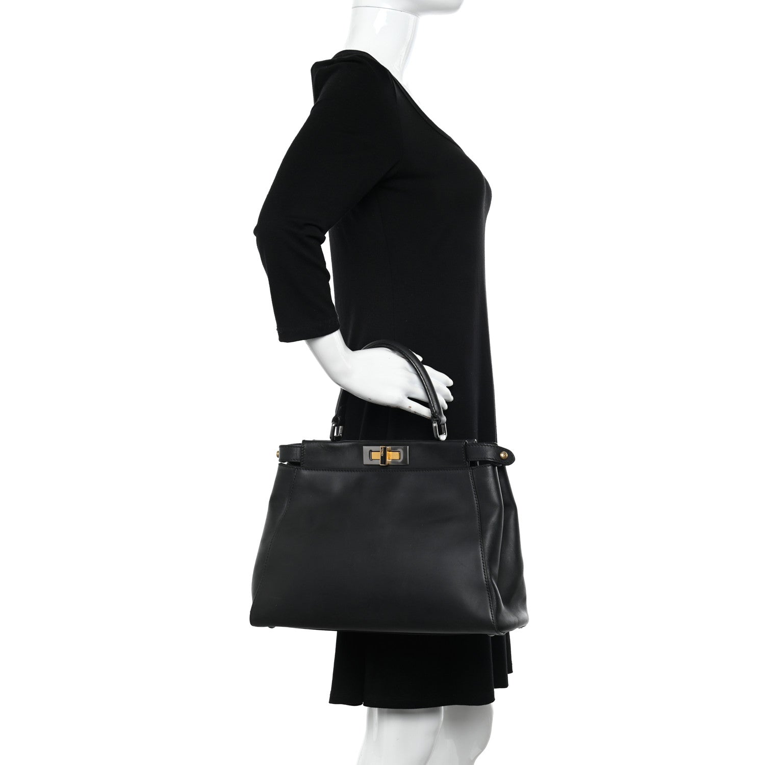 Fendi Vitello Suede Medium Peekaboo Iconic Satchel Black 2 of 16
