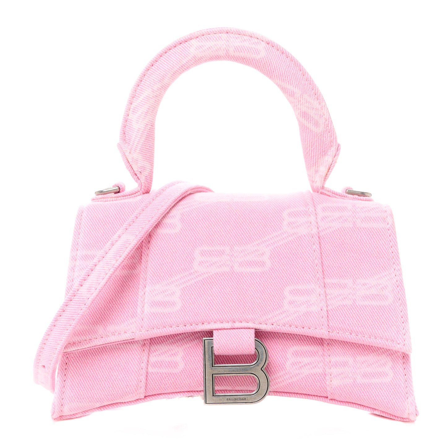 Washed Denim BB Monogram Hourglass Top Handle Bag XS Pink