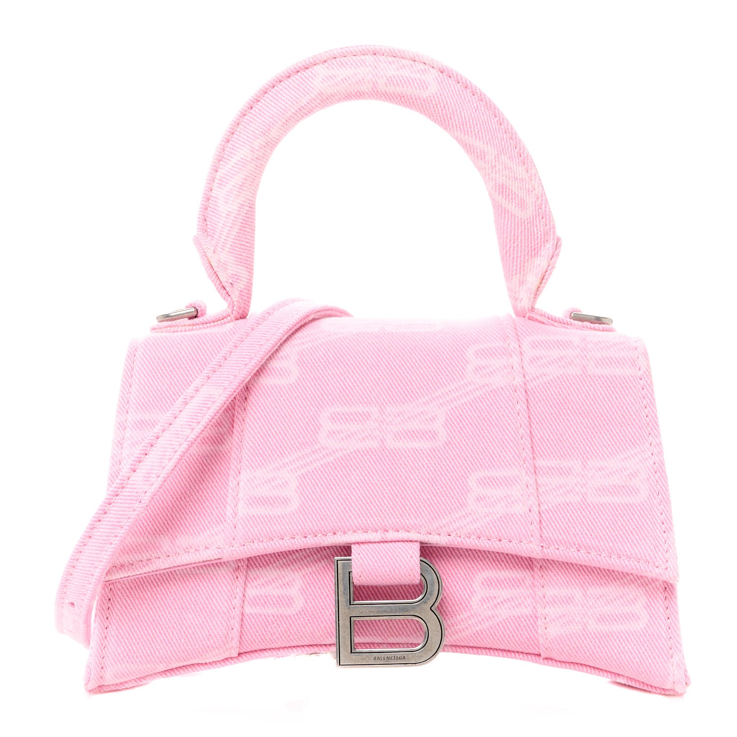 Balenciaga Washed Denim BB Monogram Hourglass Top Handle Bag XS Pink 1 of 11