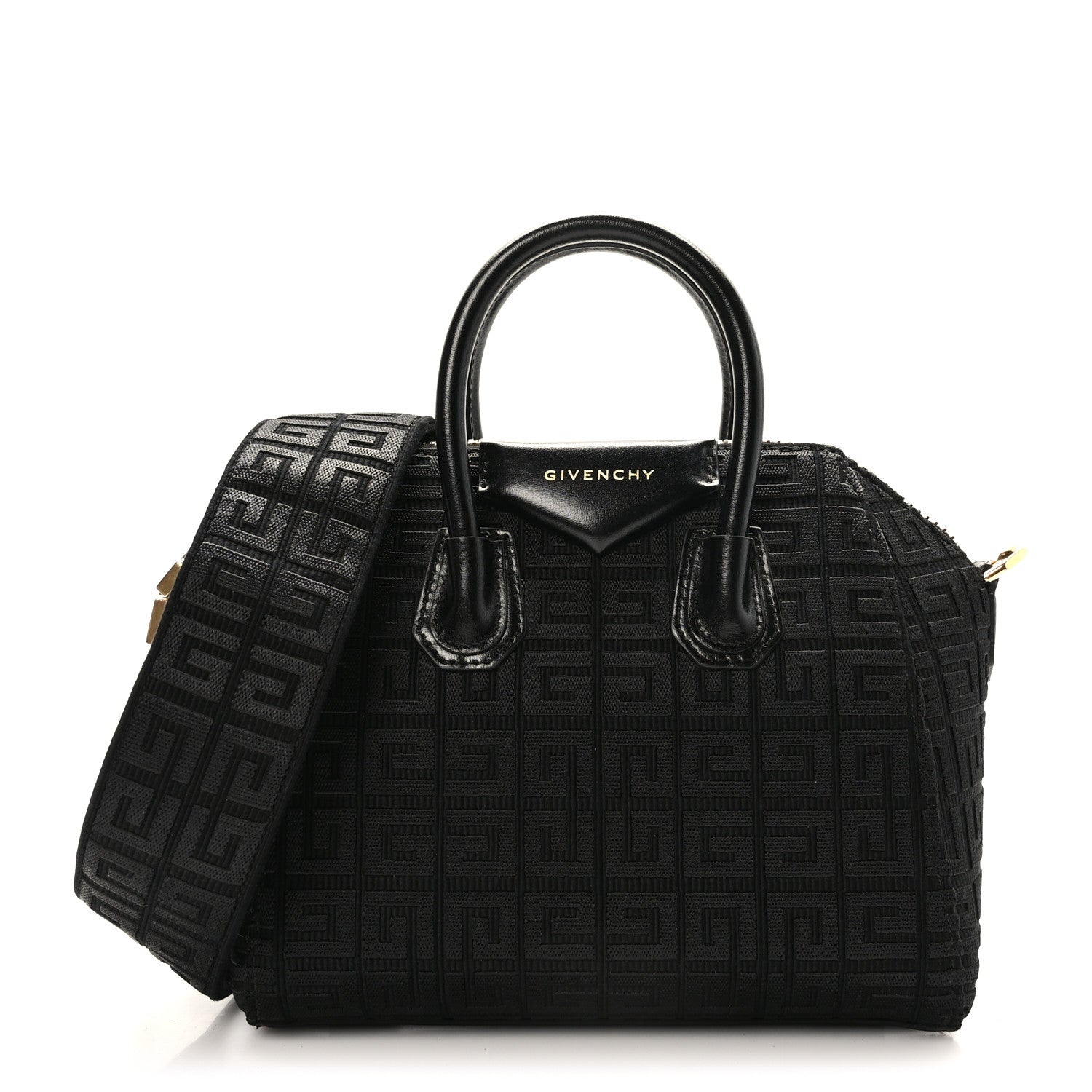 Givenchy Canvas Jacquard Embroidered Calfskin 4G Mini Antigona Black 1 of 8
