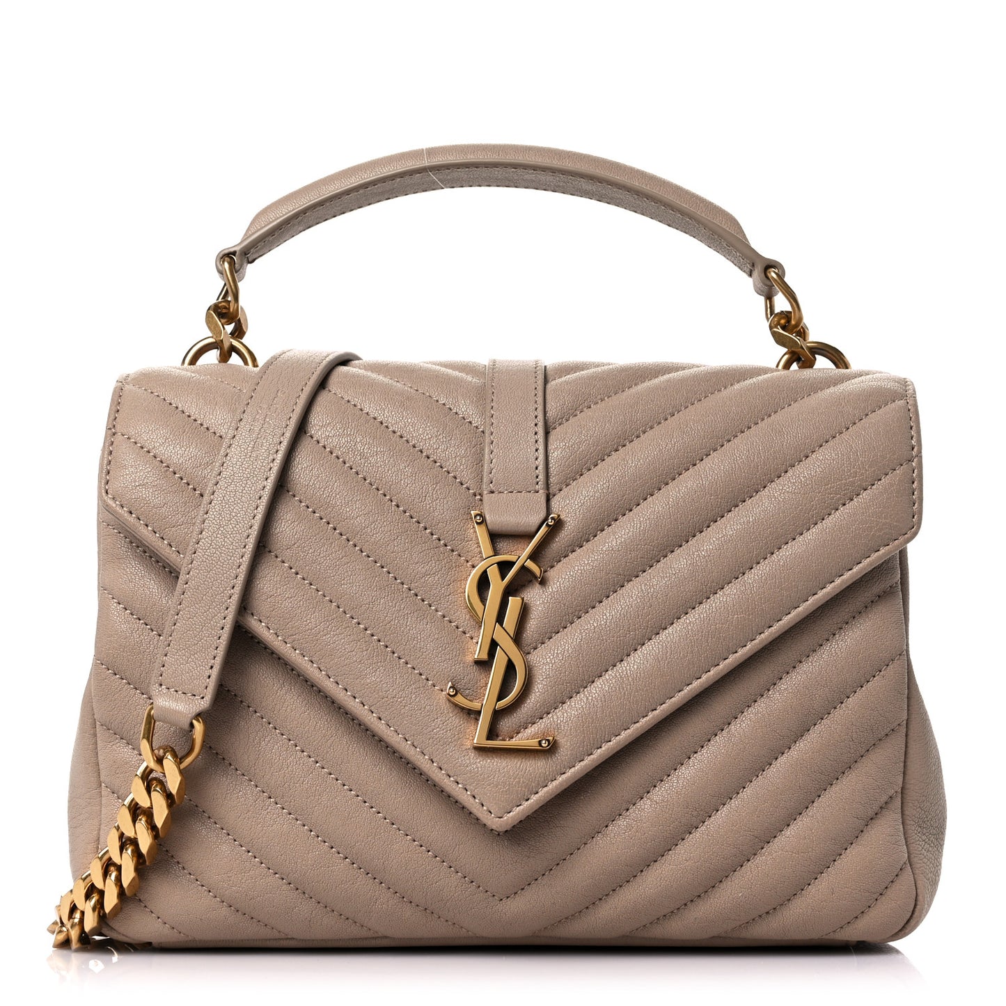 Sheepskin Matelasse Chevron Monogram Medium College Bag Dark Beige