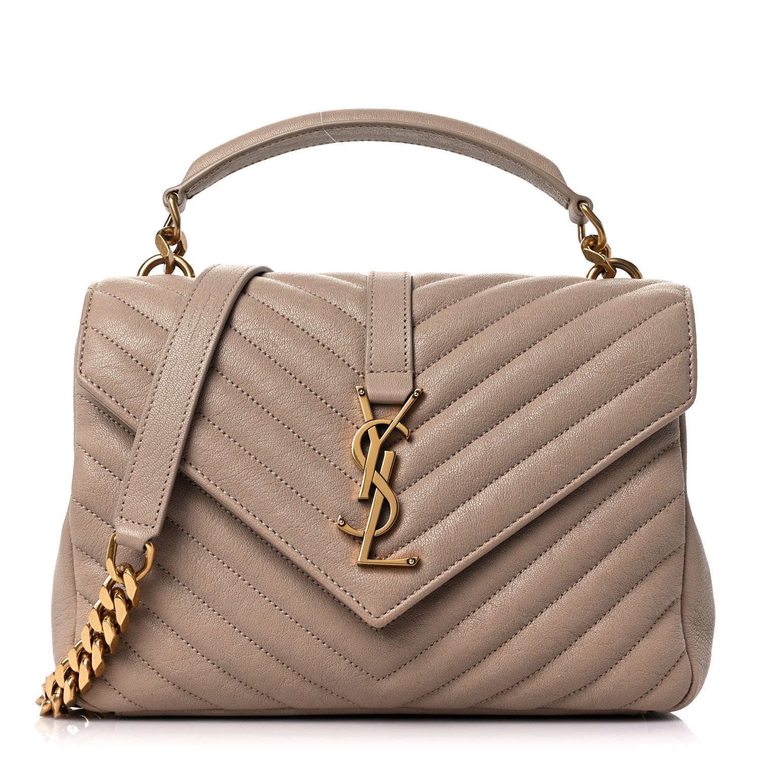 Saint Laurent Sheepskin Matelasse Chevron Monogram Medium College Bag Dark Beige 1 of 11