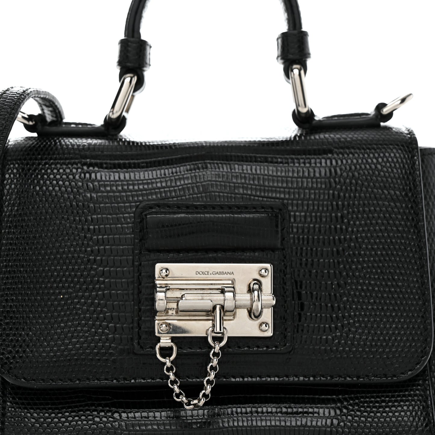 Lizard Calfskin Embossed Small Monica Top Handle Bag Black