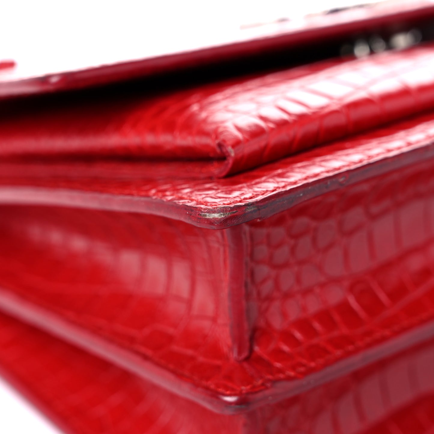 Calfskin Crocodile Embossed Medium Monogram Sunset Rouge Eros