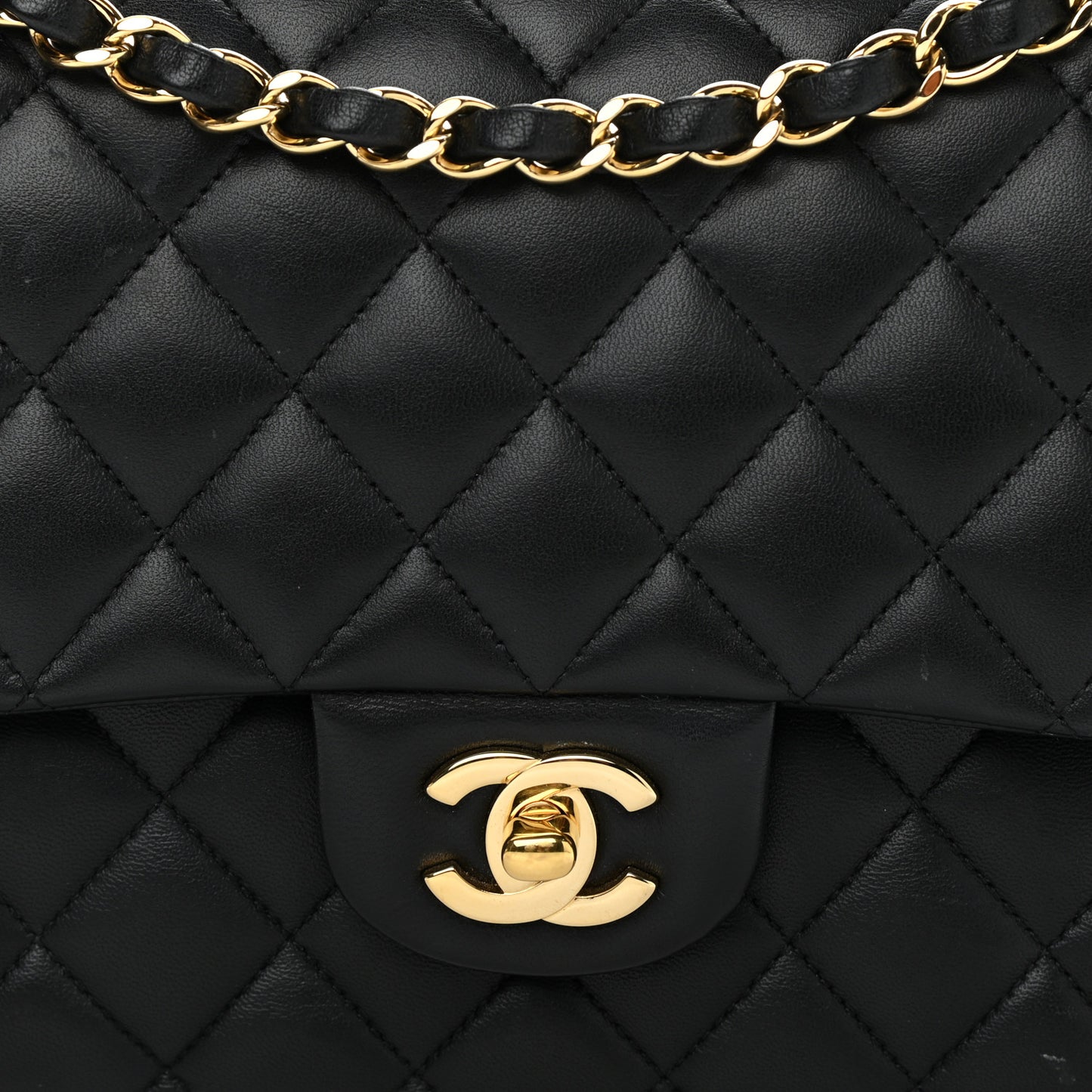 Lambskin Quilted Medium Double Flap Black