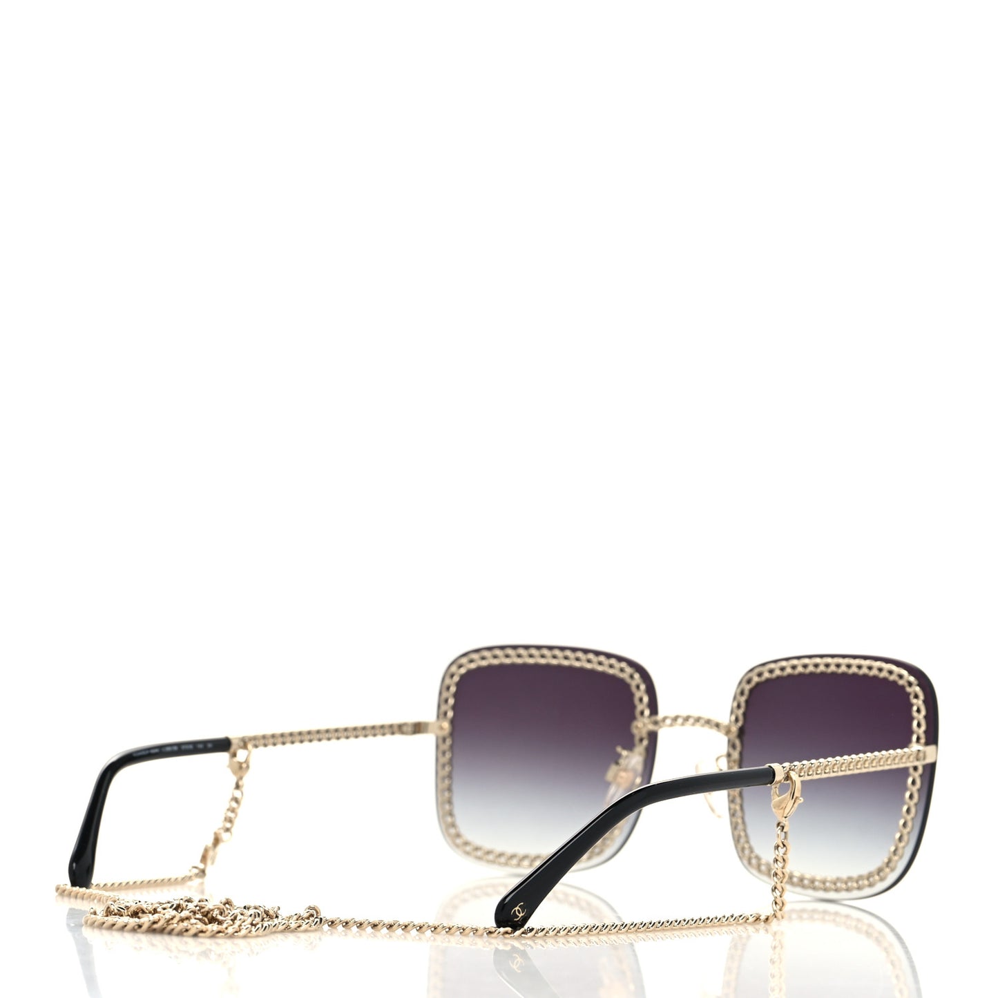 Metal Removable Chain Square Sunglasses 4244 Black