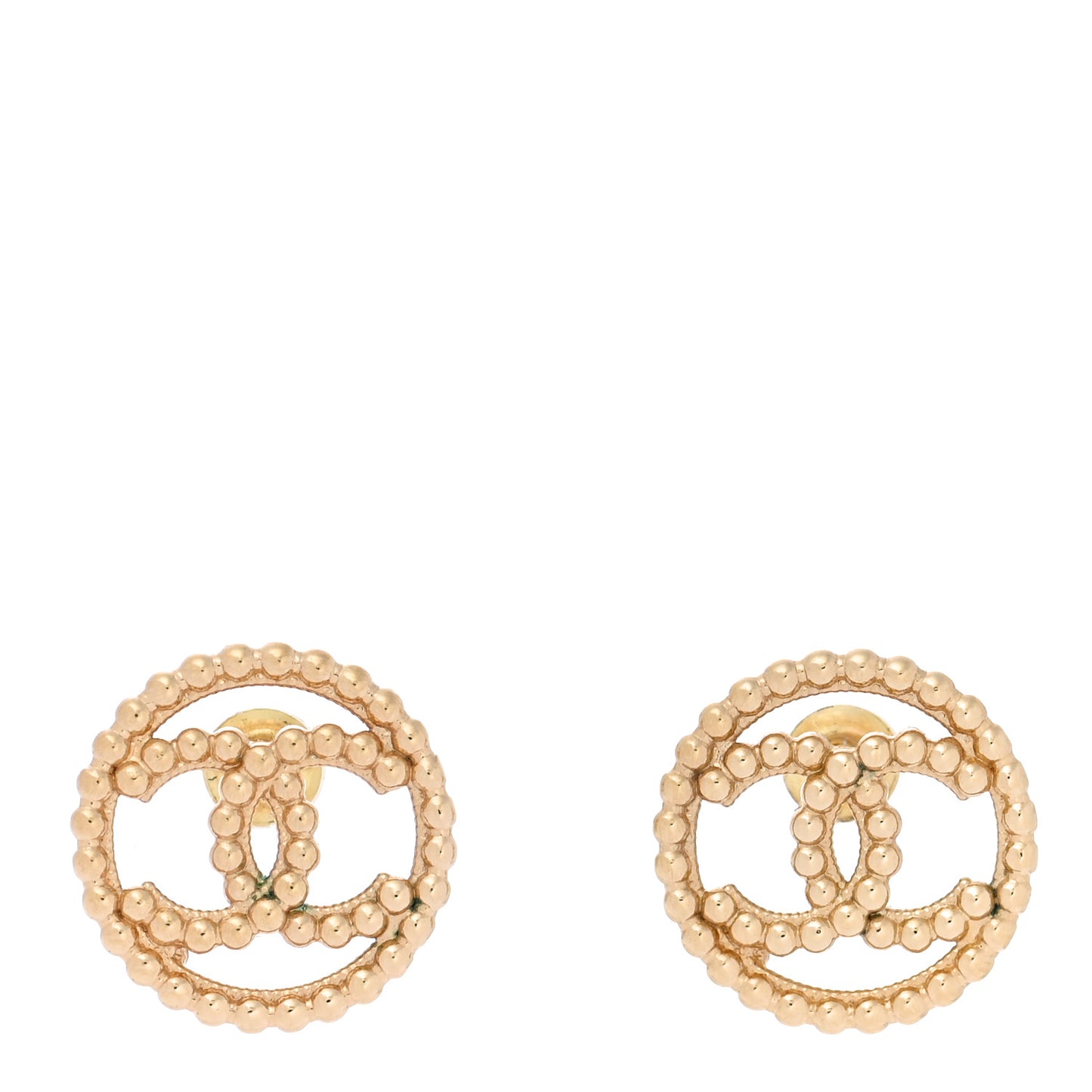 Metal Bead Round CC Stud Earrings Gold