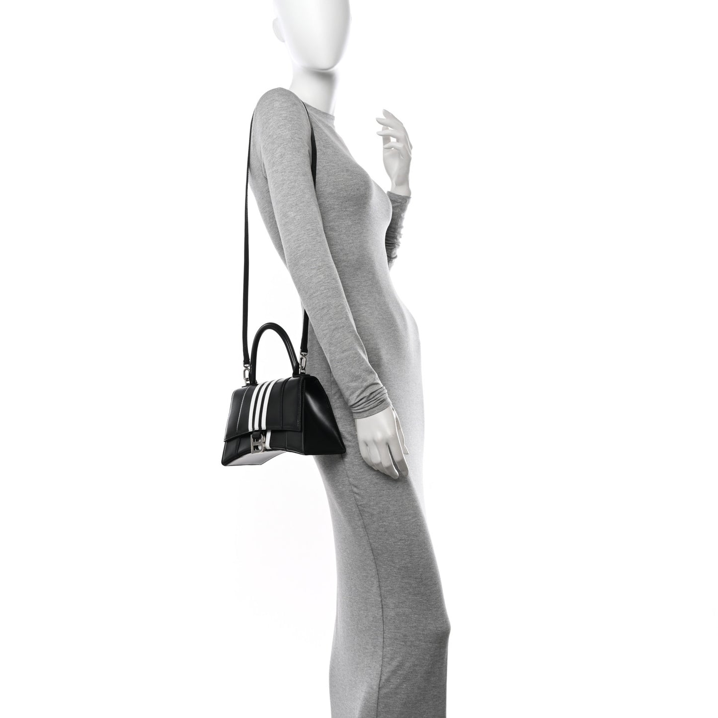 X ADIDAS Shiny Box Calfskin Small Hourglass Top Handle Bag Black White