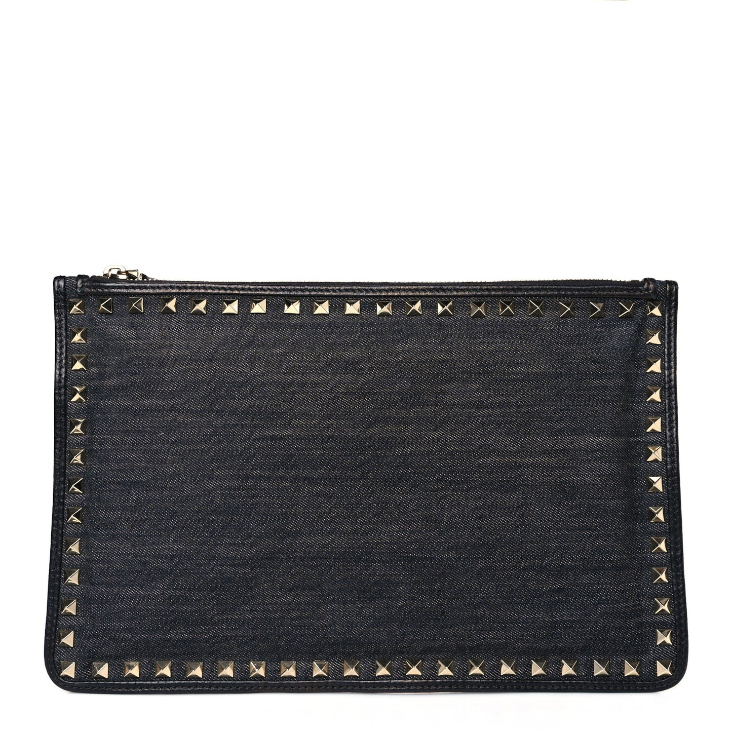 Denim Large Rockstud Zip Pouch Navy