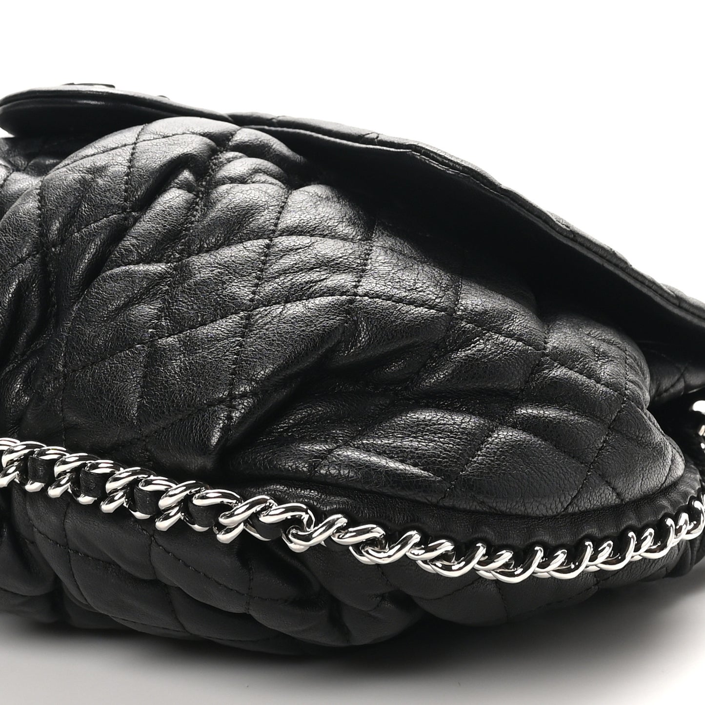 Washed Lambskin Quilted Large Chain Around Messenger Black