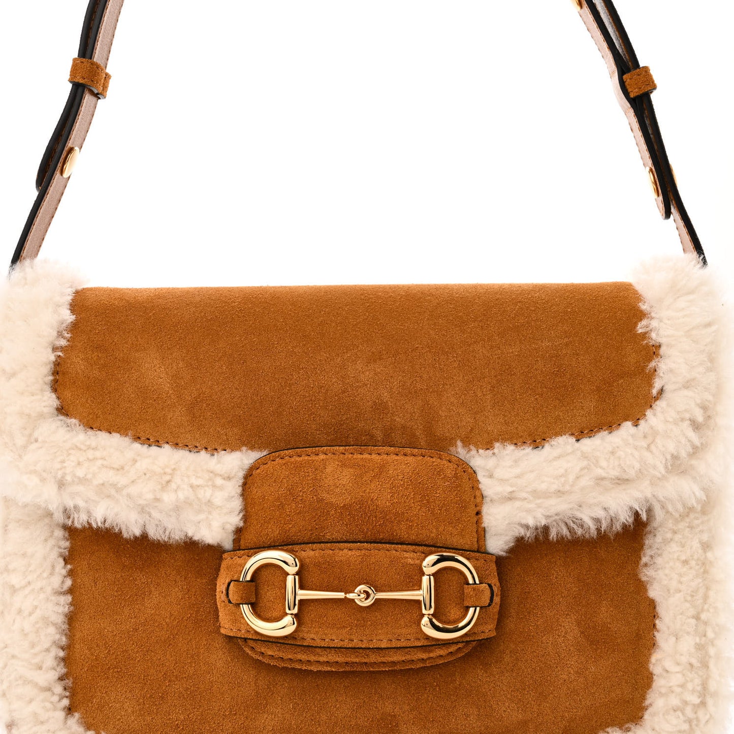 Suede Shearling Horsebit 1955 Shoulder Bag Brown