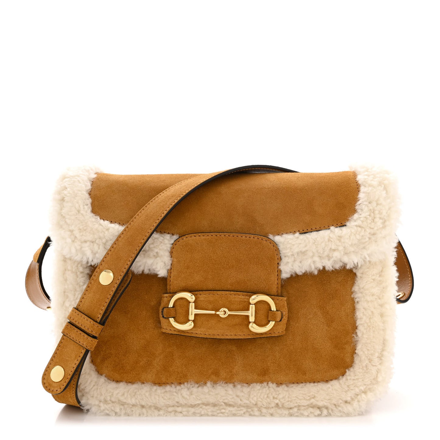 Suede Shearling Horsebit 1955 Shoulder Bag Honey Beige Milk