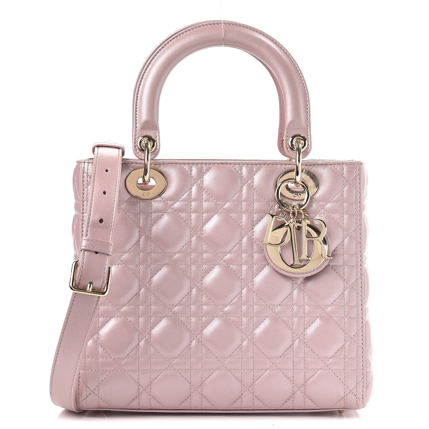 Christian Dior Pearly Lambskin Cannage Medium Lady Dior Lotus