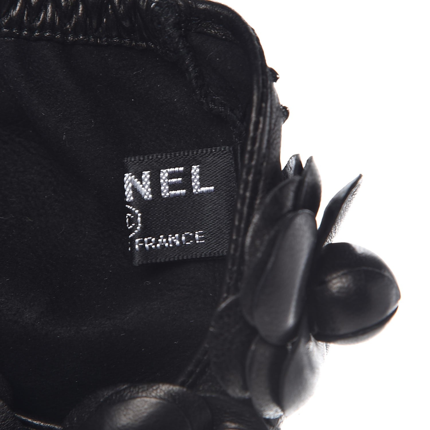 Chanel Lambskin Camellia Fingerless Gloves 7.5 Black 5 of 8