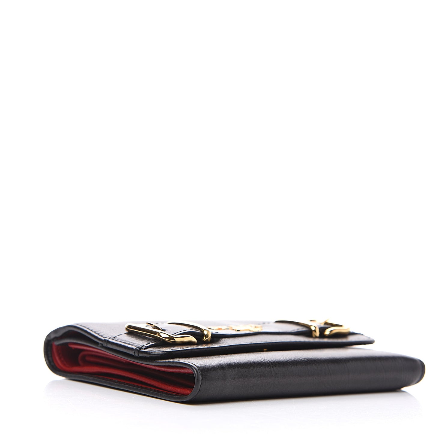 Soft Calfskin Strip Tri-Fold Compact Wallet Black