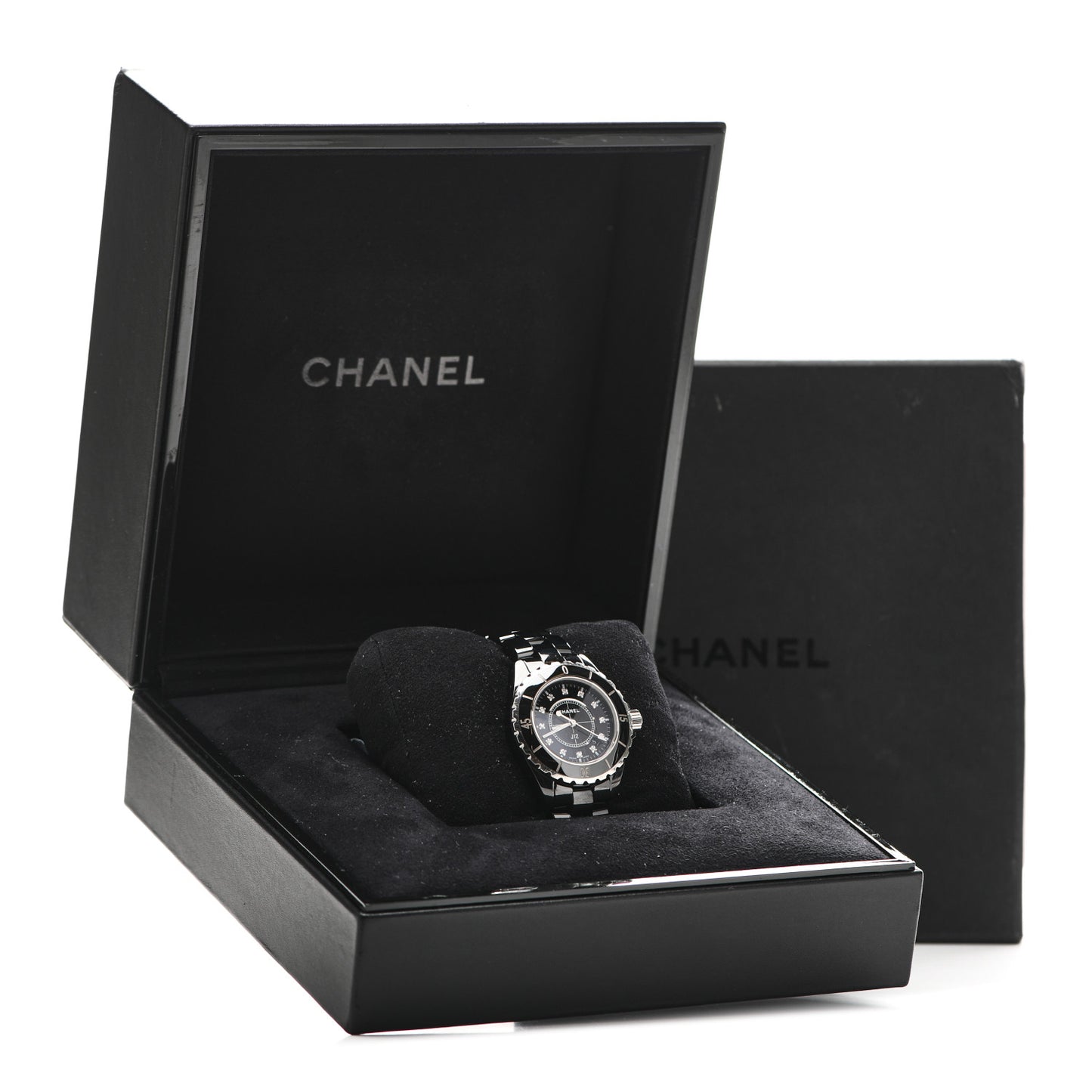 Stainless Steel Ceramic Diamond 33mm J12 Quartz Watch Black