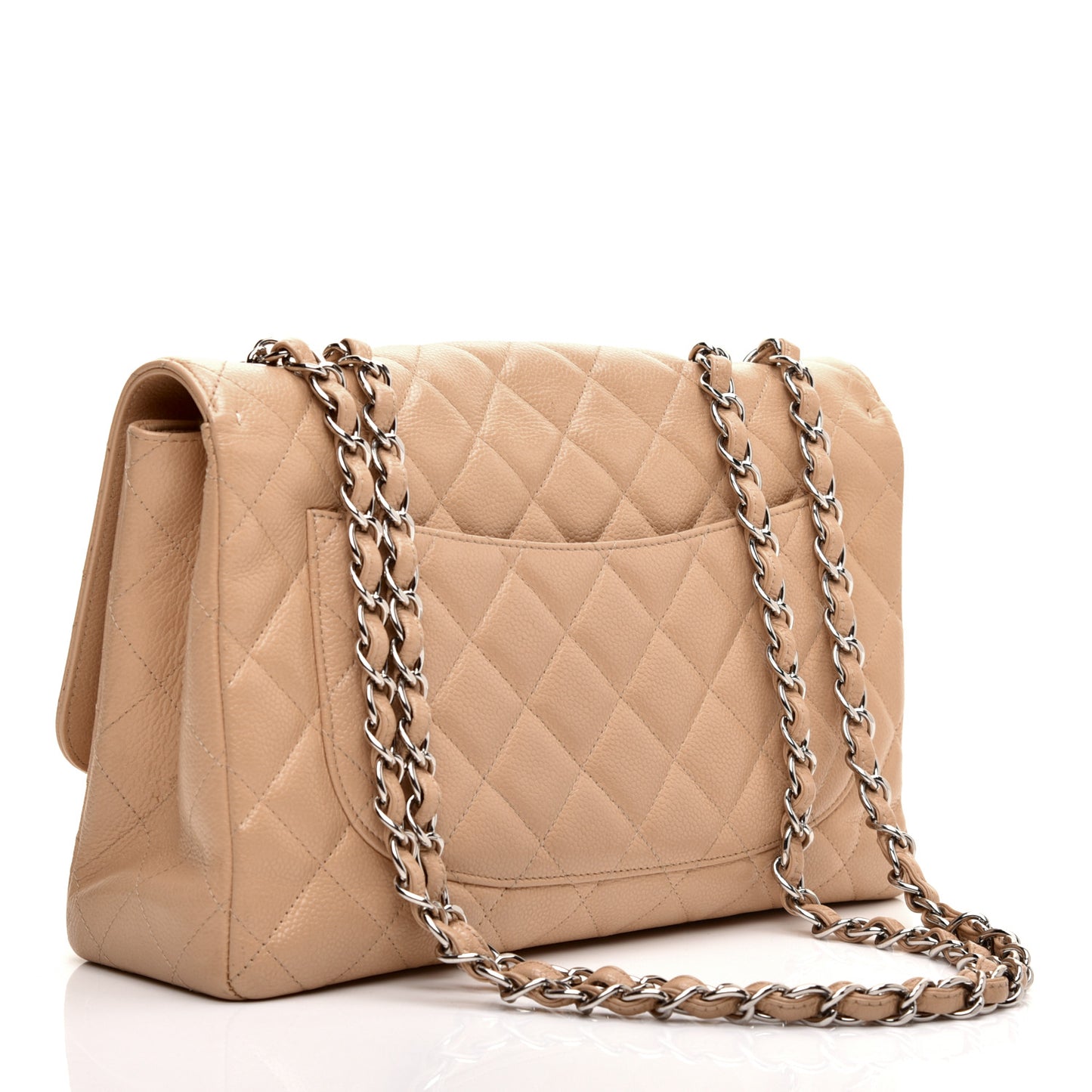 Caviar Quilted Jumbo Single Flap Beige