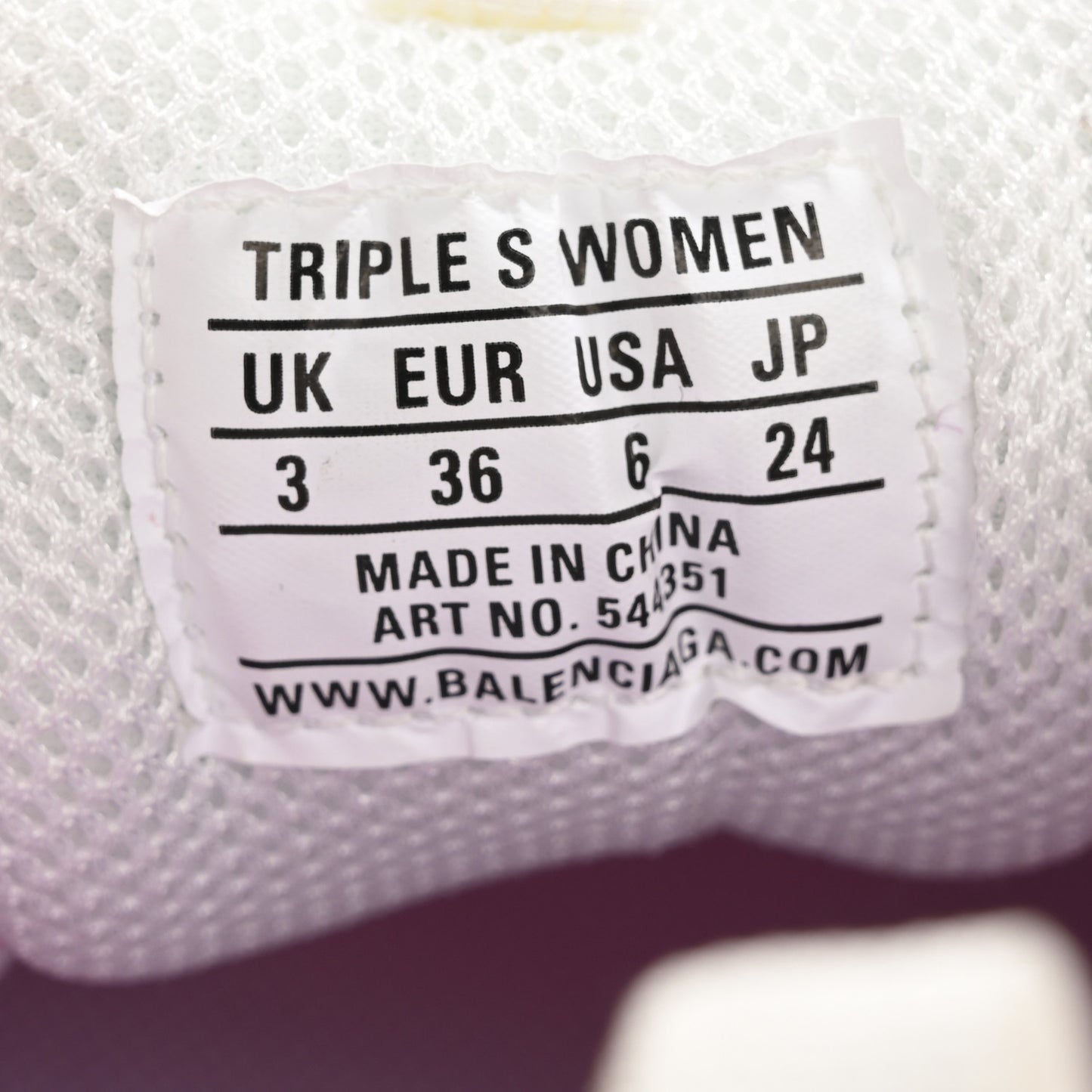 Fabric Mesh Clear Sole Womens Triple S Sneakers 36 White Pink
