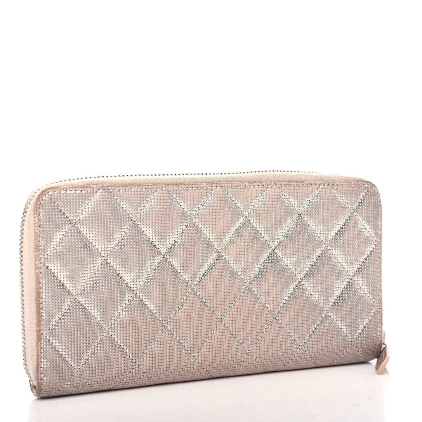 Metallic Calfskin Pixel Effect Quilted Large Zip Around Wallet Gold