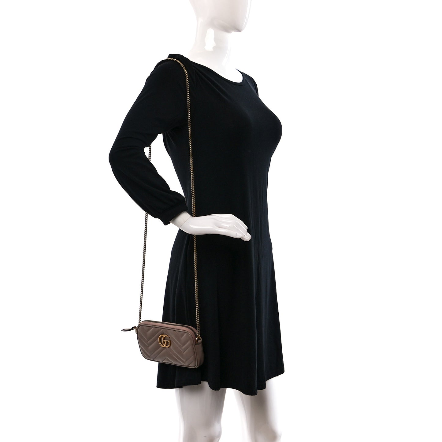 Calfskin Matelasse Mini GG Marmont Chain Crossbody Bag Porcelain Rose