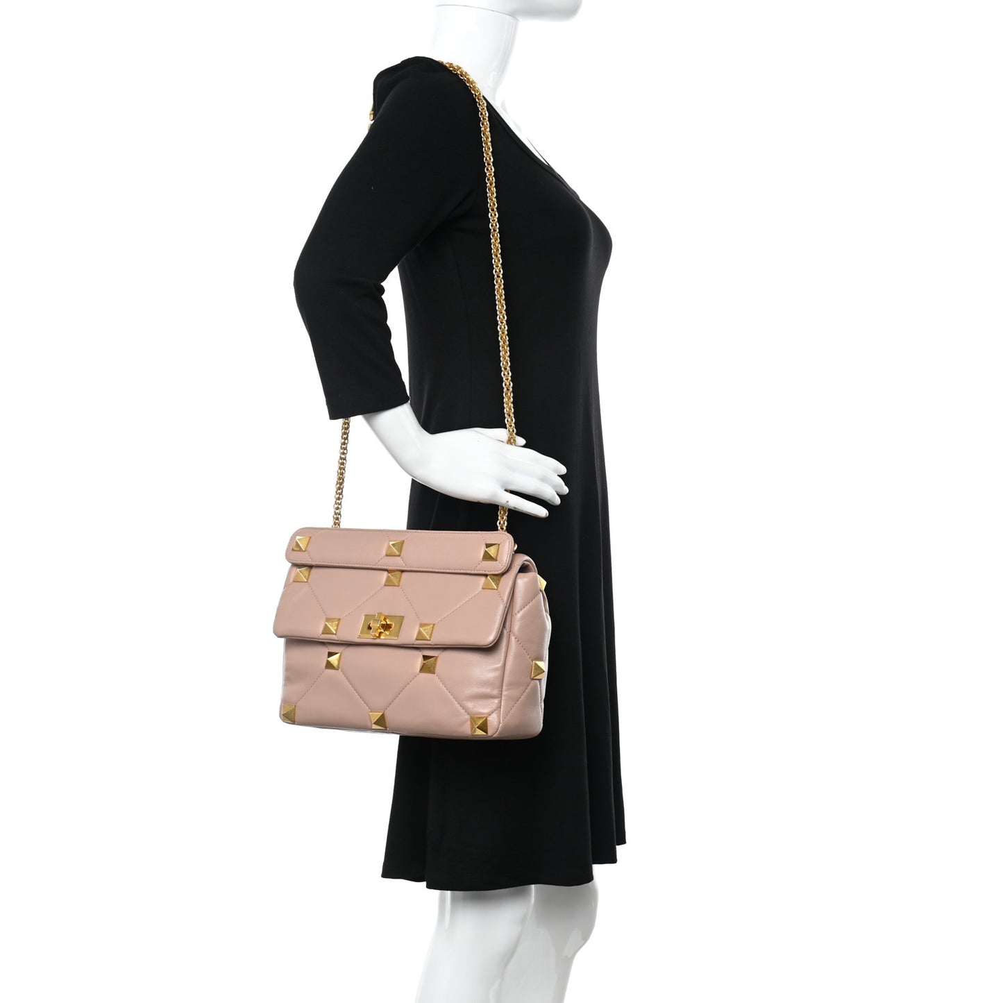 Nappa Large Roman Stud Shoulder Bag Rose Cannelle