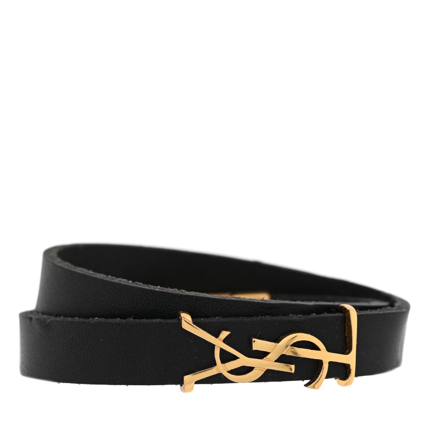 Saint Laurent Calfskin Opyum Double Wrap Bracelet Black 1 of 5