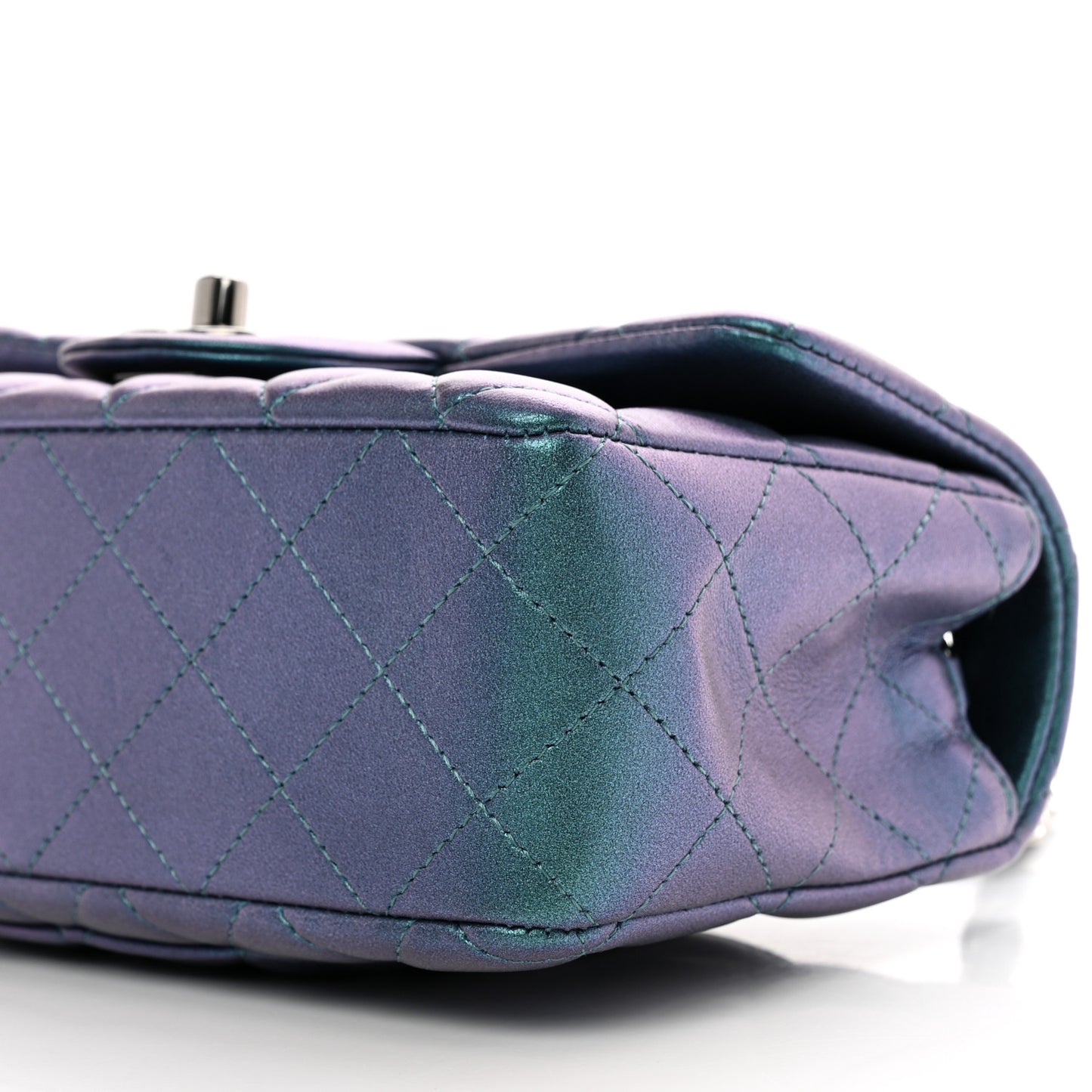Iridescent Lambskin Quilted Mini Rectangular Flap Turquoise