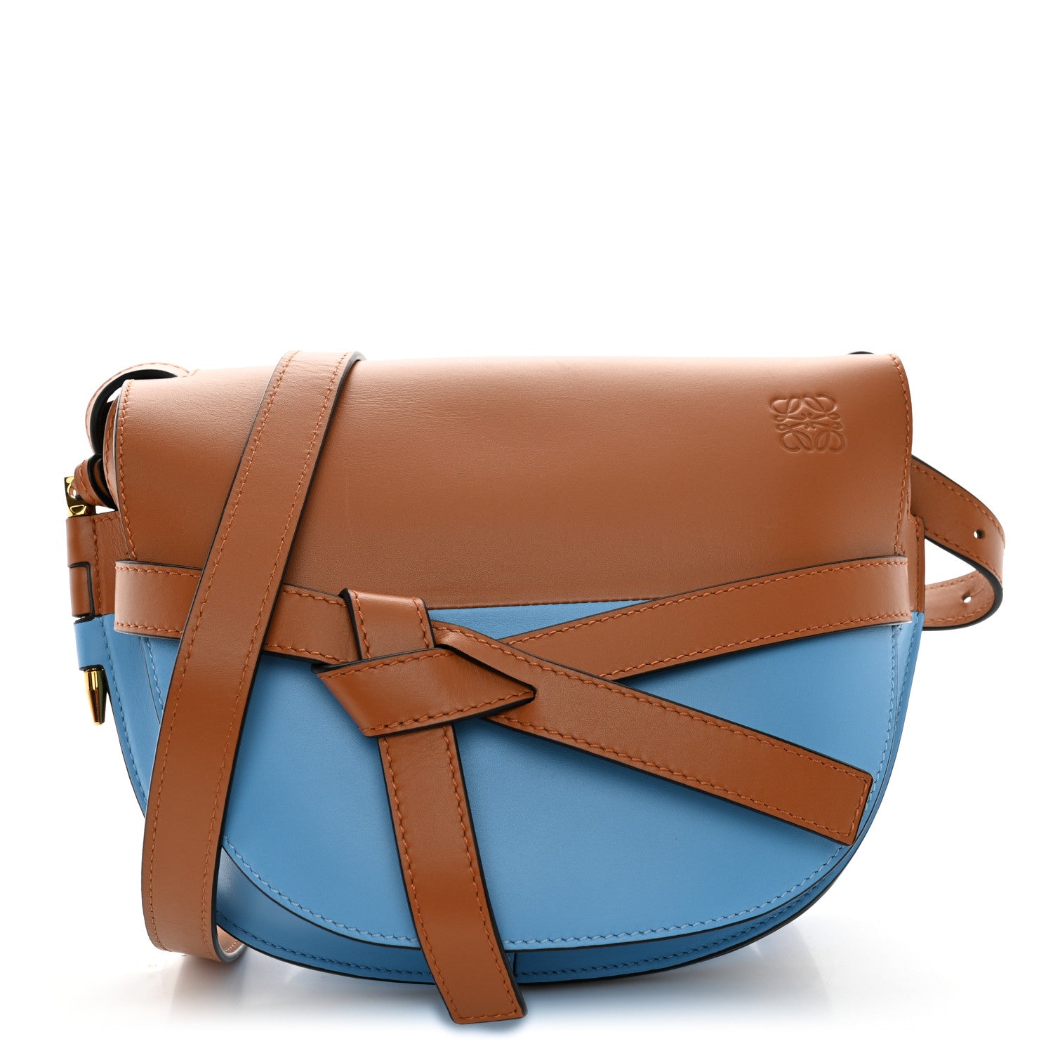 Loewe Calfskin Small Gate Crossbody Bag Tan Sky Blue 1 of 9