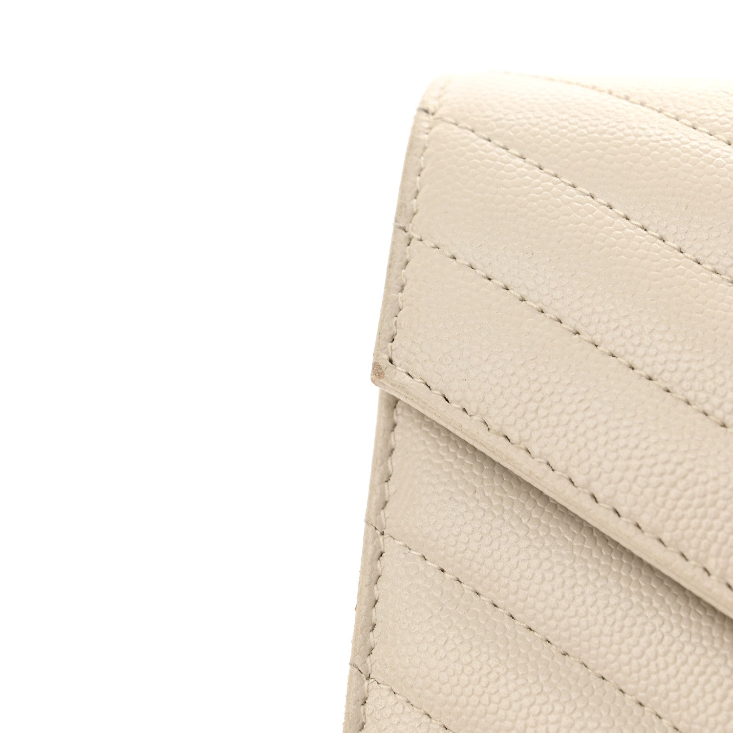 Saint Laurent Grain De Poudre Matelasse Chevron Monogram Chain Wallet Crema Soft 13 of 17