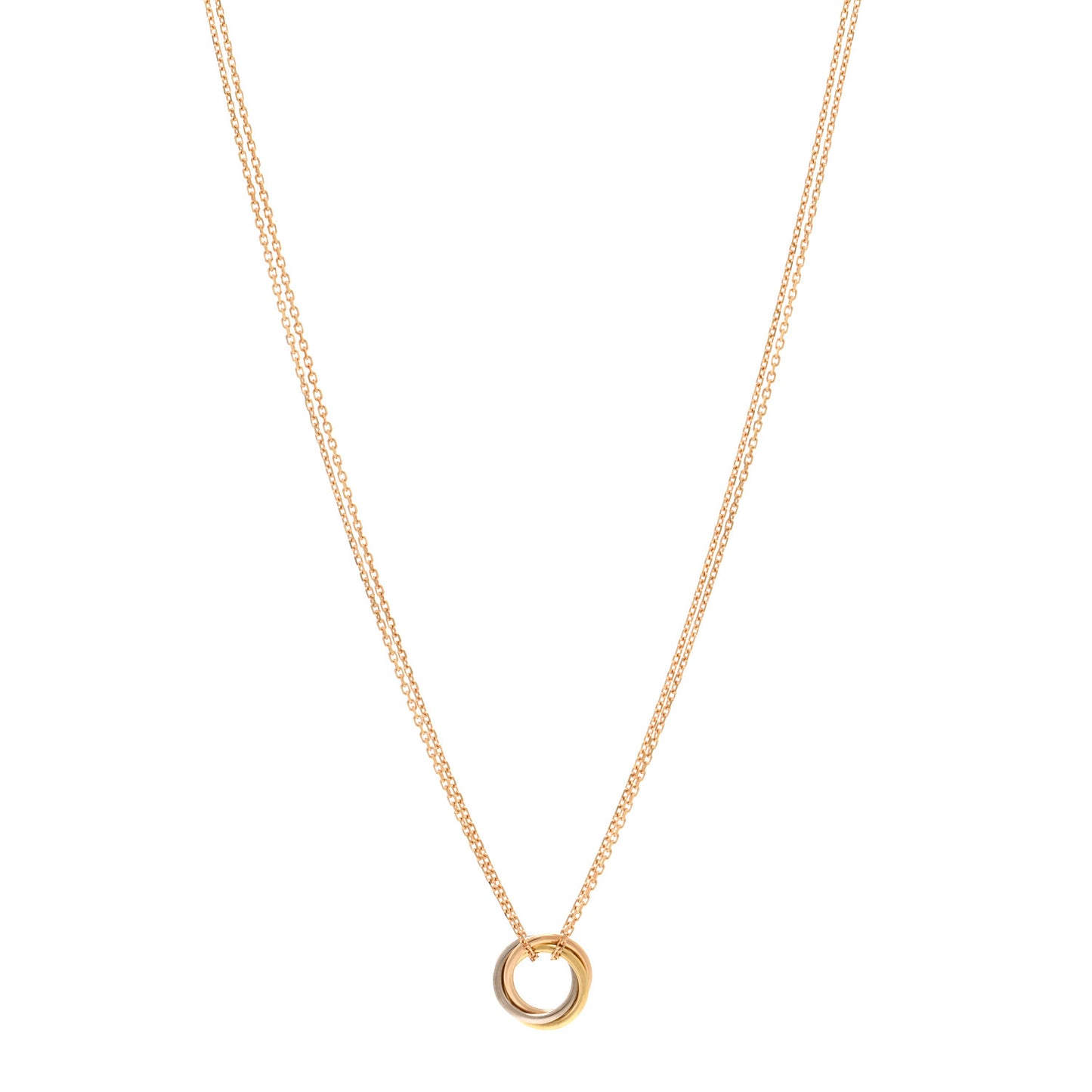 18K Pink Yellow White Gold Trinity Double Chain Pendant Necklace