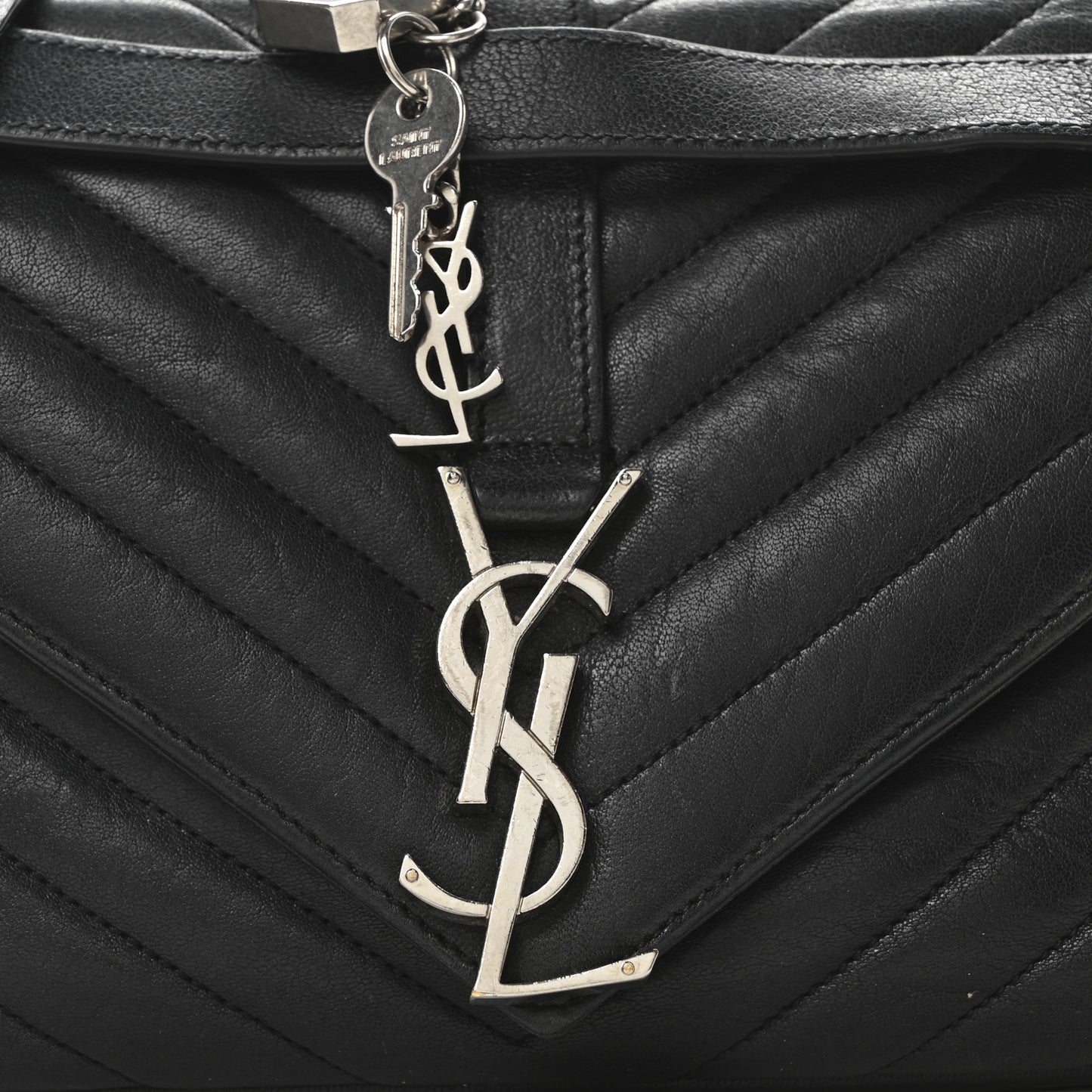 Sheepskin Matelasse Medium Monogram College Punk Chain Satchel Black