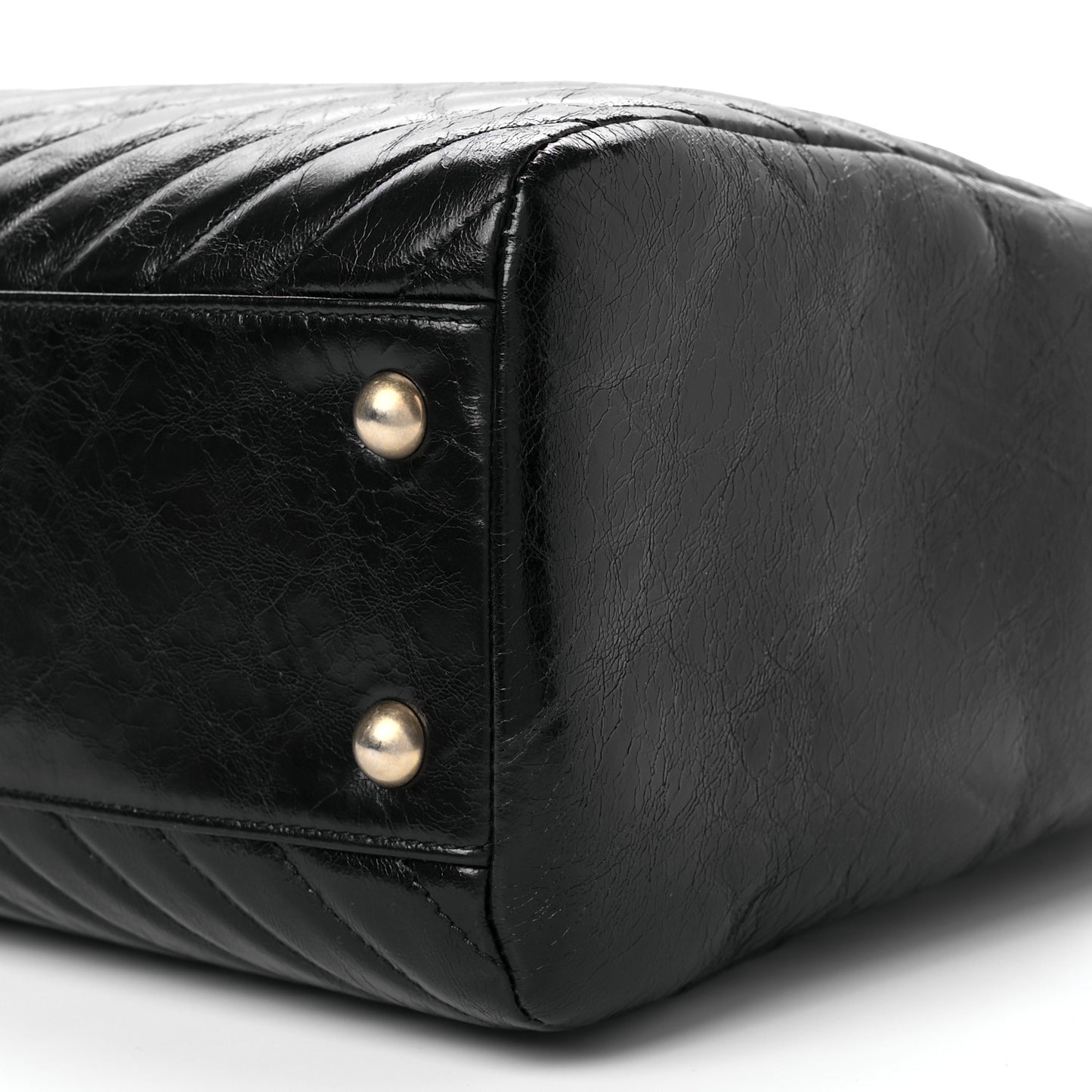 Aged Calfskin Chevron Quilted Shopping Tote Black
