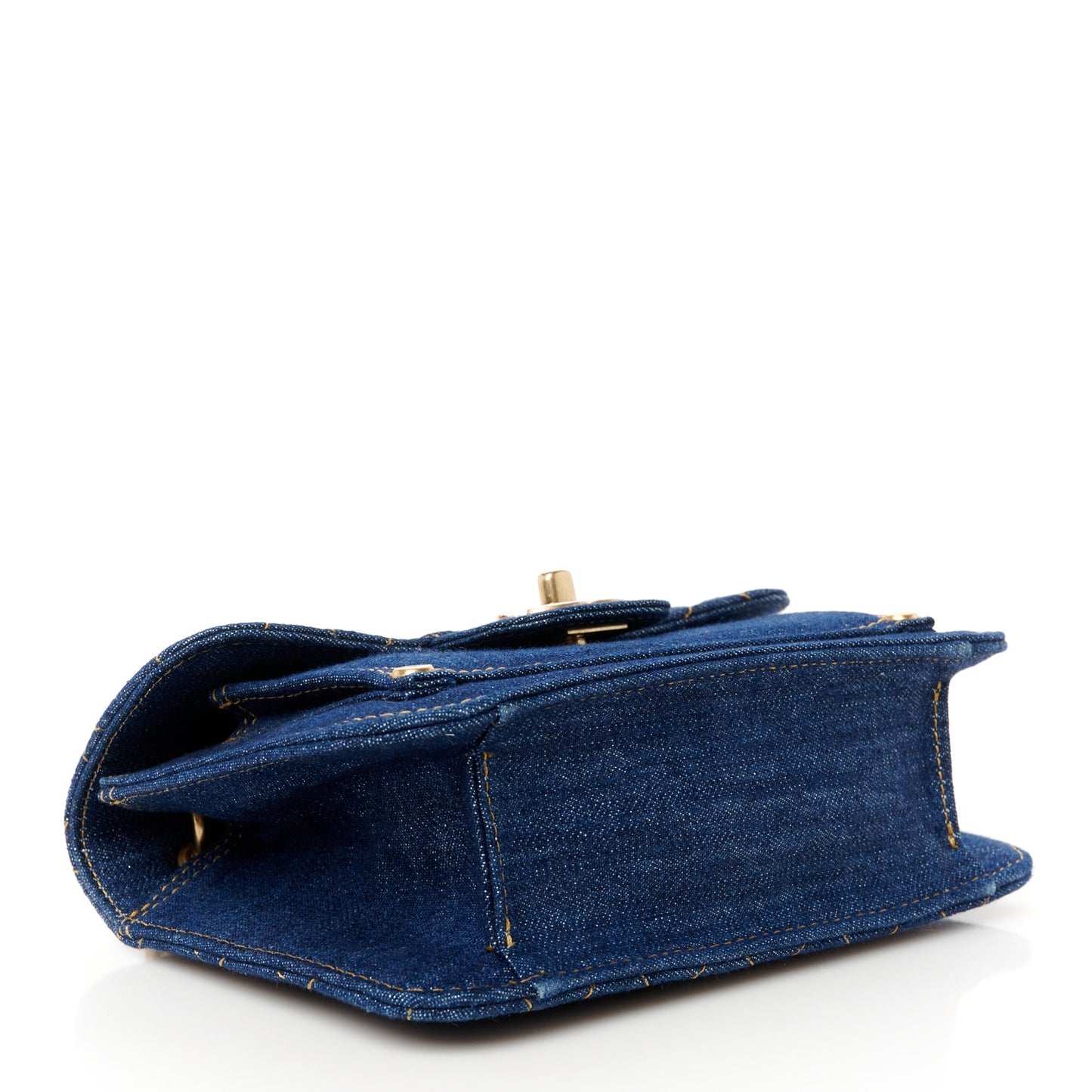 Denim Quilted Double You Mini Flap Blue Golden