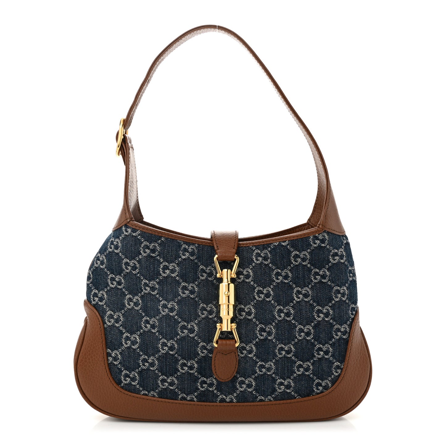 New Denim GG Monogram Calfskin Small Jackie 1961 Hobo Blue Tea Cuir