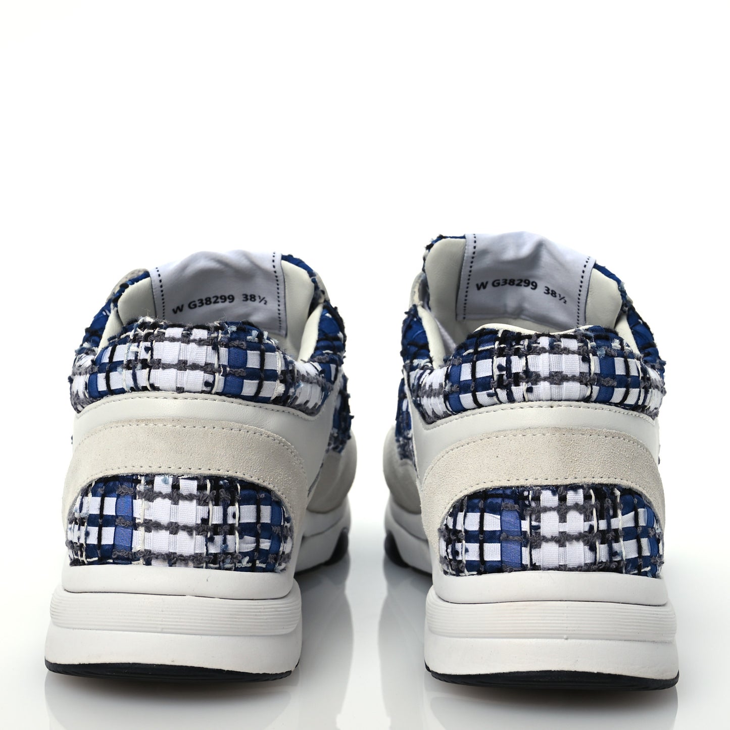 Tweed Suede Calfskin Womens CC Sneakers 38.5 Dark Blue Black Grey White