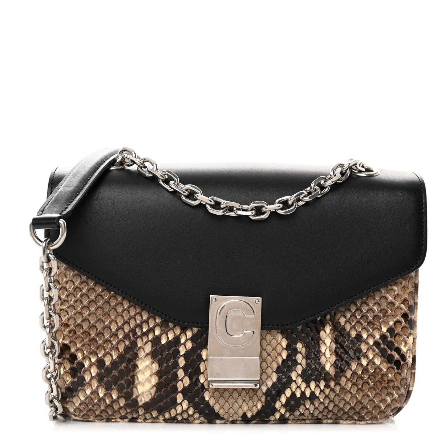 Calfskin Snakeskin Medium C Bag Black