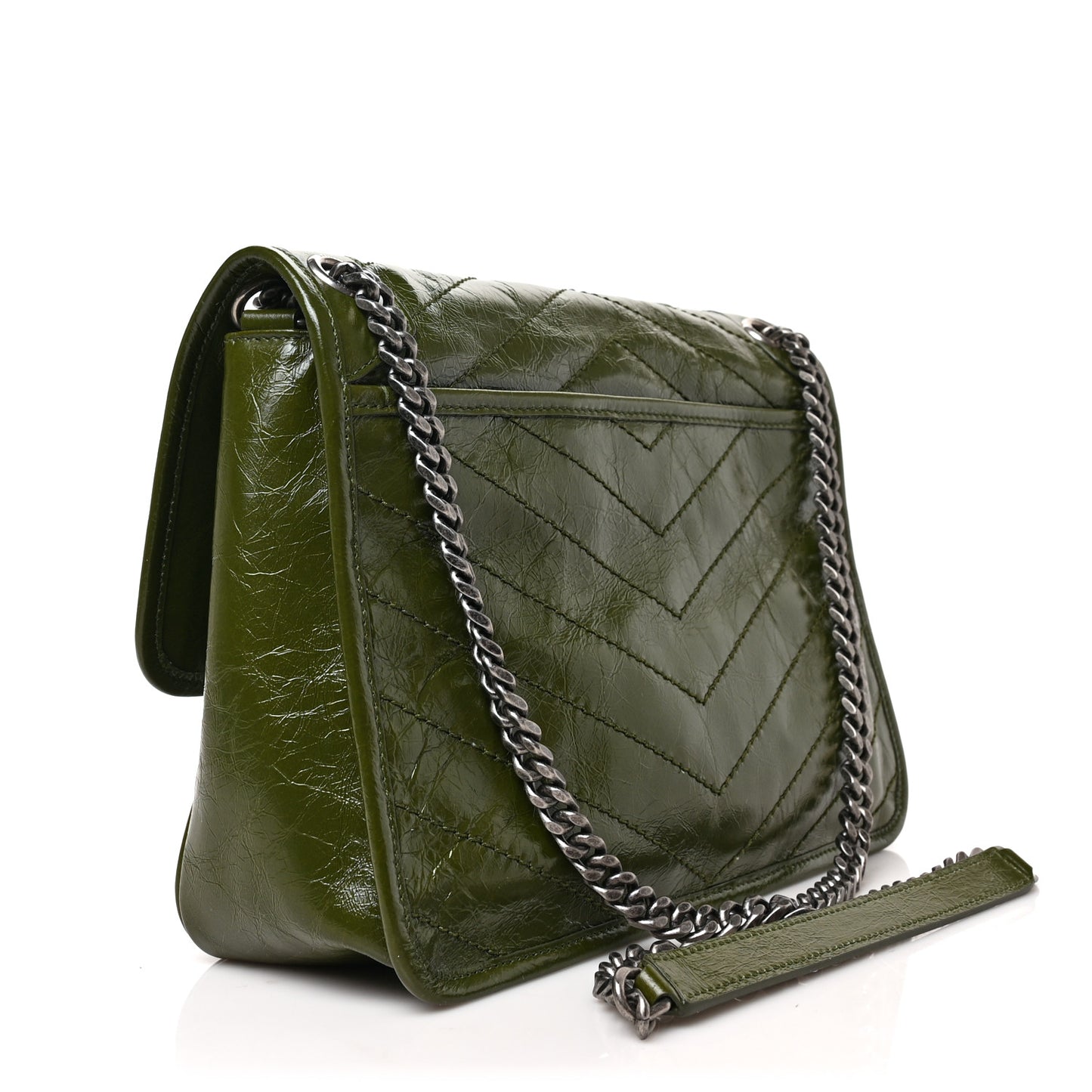 Crinkled Calfskin Matelasse Monogram Medium Niki Chain Satchel Dark Pine