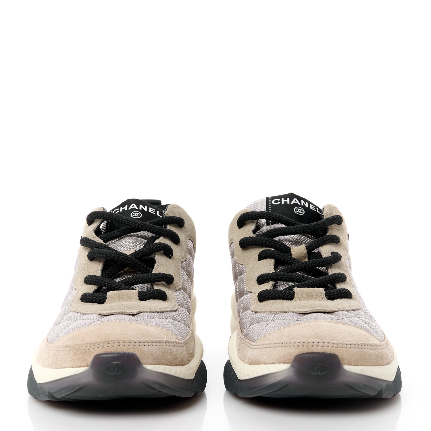 Chanel Mesh Suede Calfskin CC Sneakers 40 Light Beige Purple Beige 2 of 10