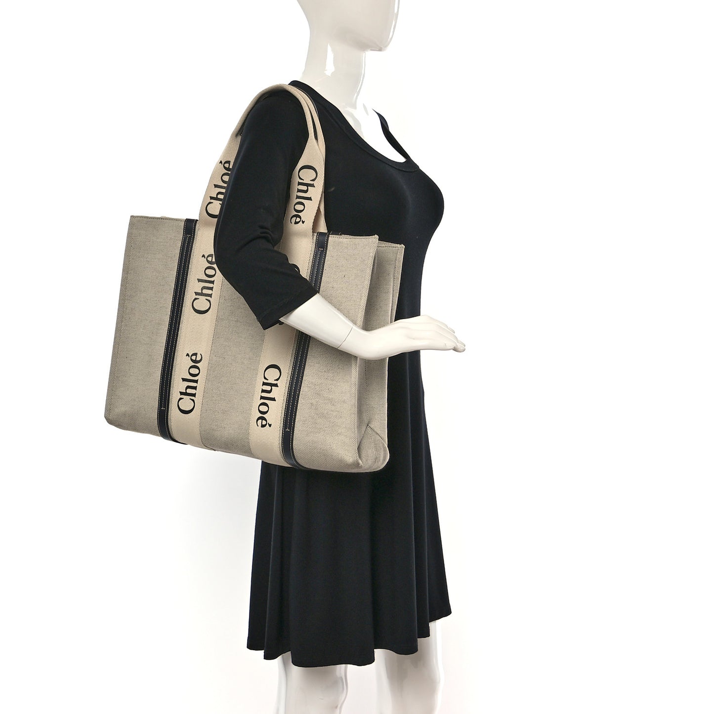 Cotton Calfskin Large Woody Ribbon Tote White Black