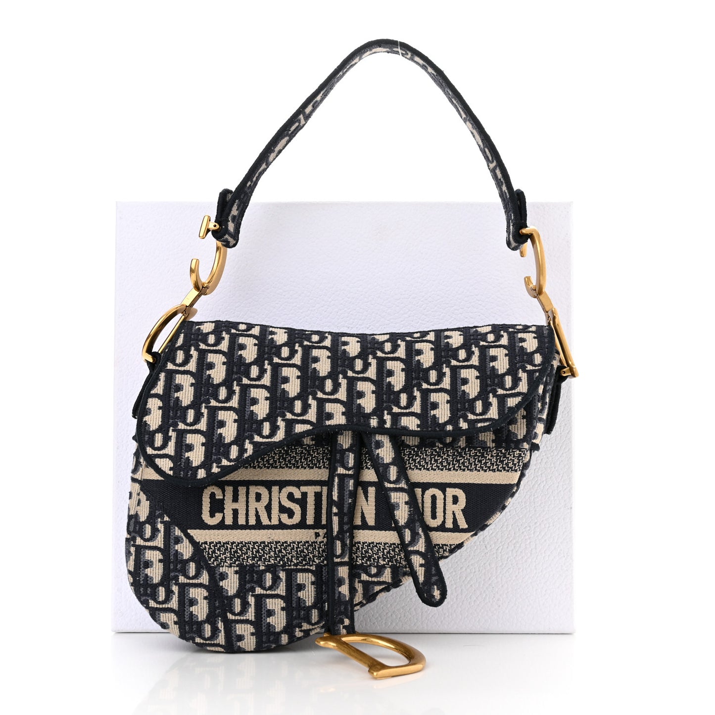 Oblique Embroidered Saddle Bag Blue