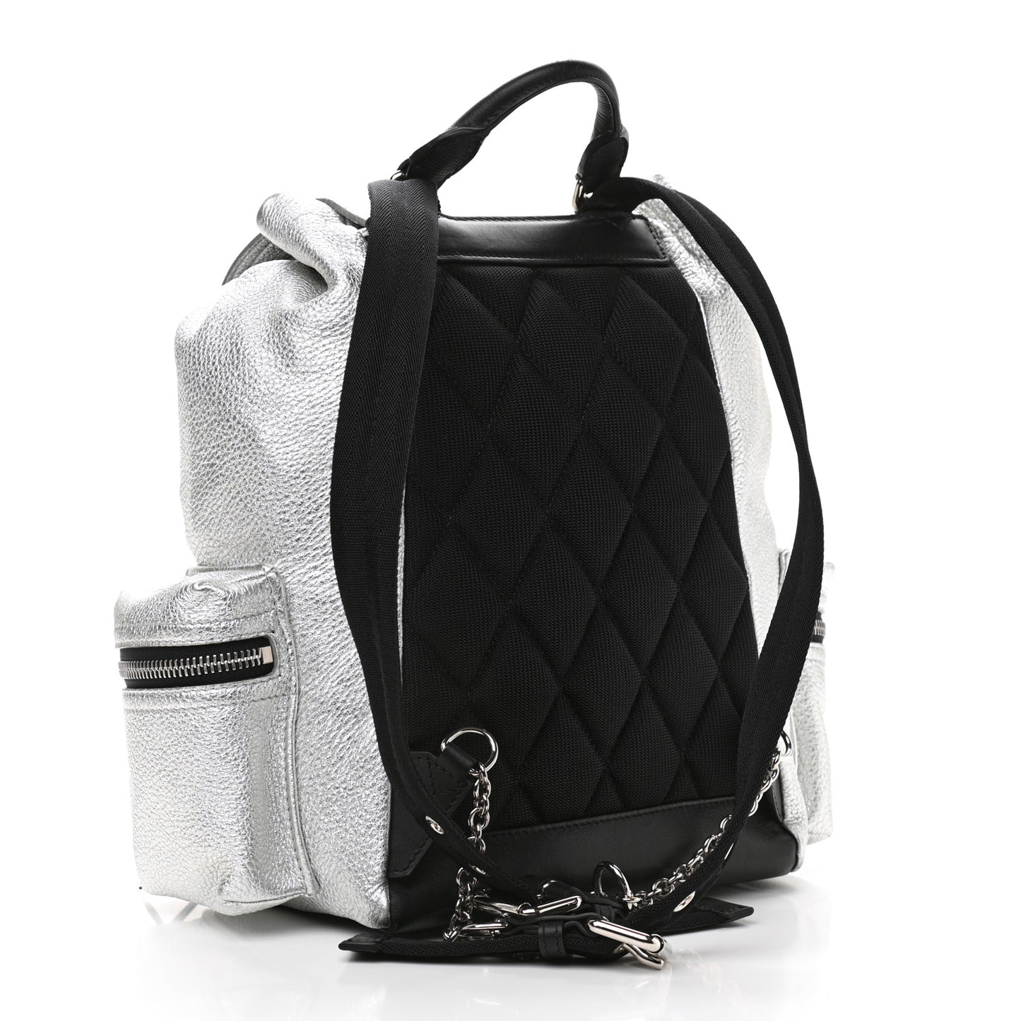 Metallic Deerskin Medium Rucksack Backpack Silver