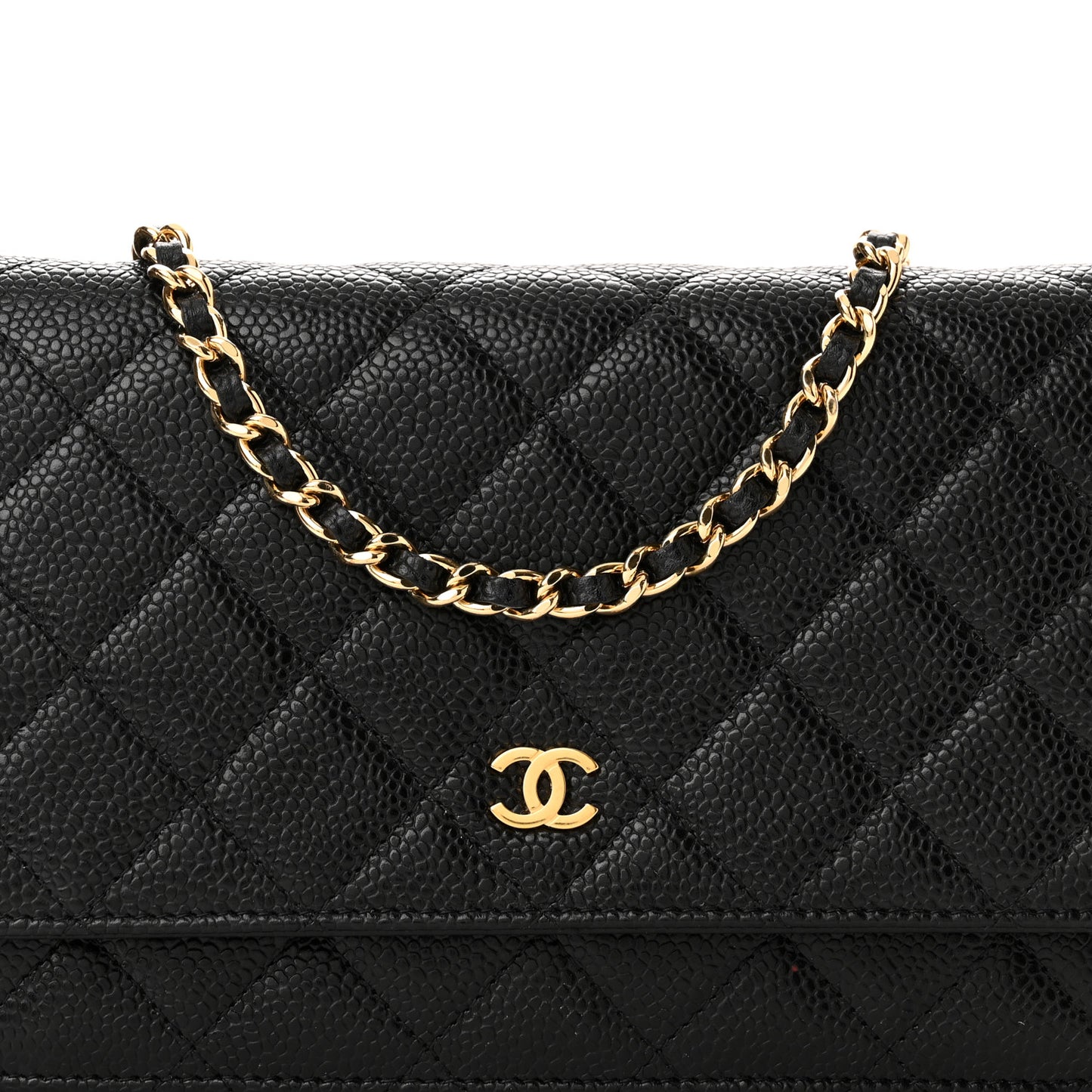 Caviar Quilted Wallet on Chain WOC Black