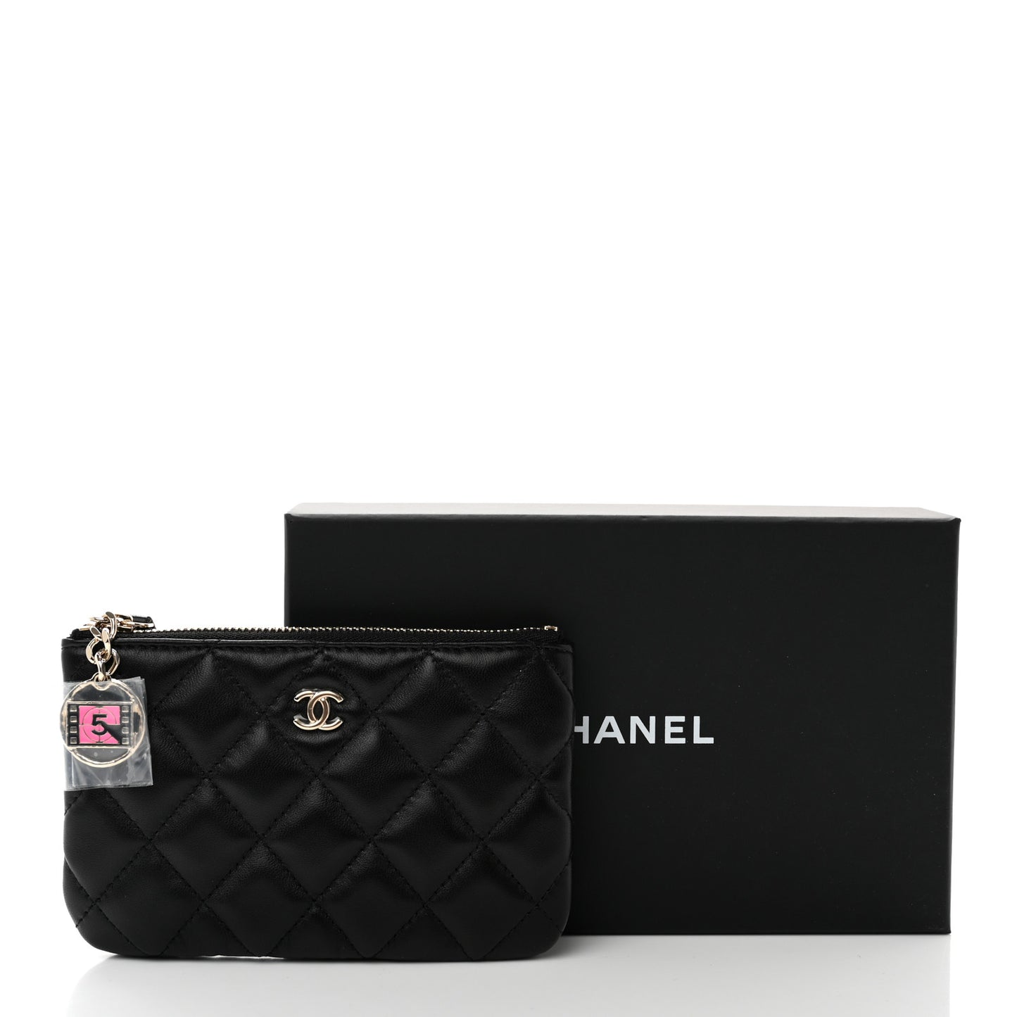 Lambskin Quilted Small No. 5 Cosmetic Case Black