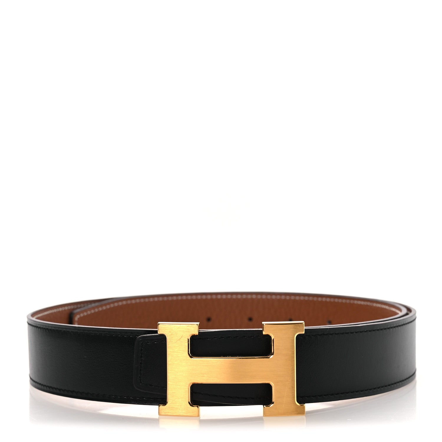 Hermes 32mm gold logo black belt size 80 Hermes Box Epsom 32mm H Belt Strap 80 32 Black Gold 1786426  main image 4